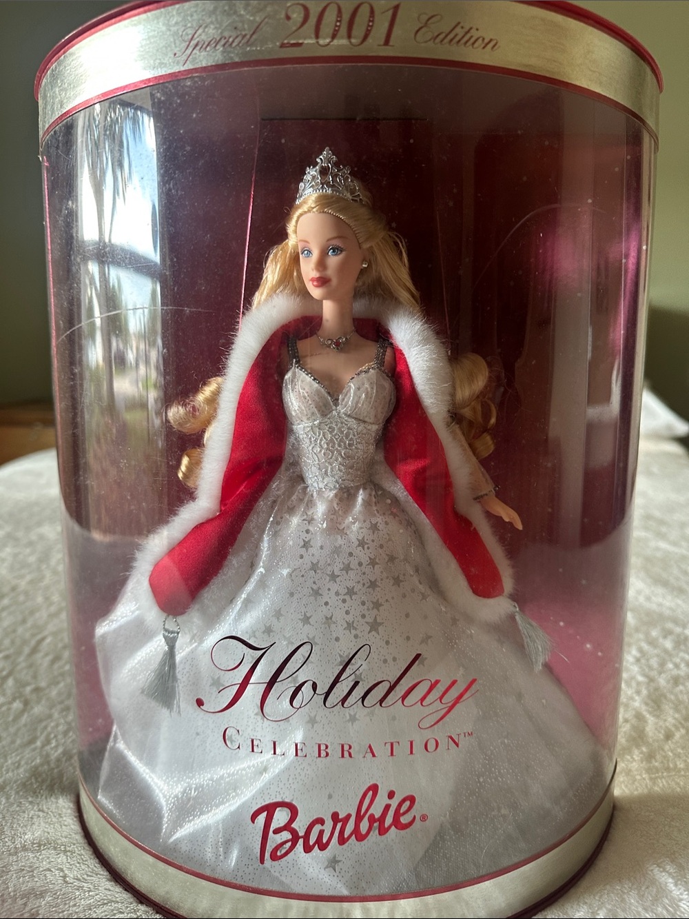 Barbie Holiday Celebration Doll in White Gown with Red Fur-Trim Cape 2001
